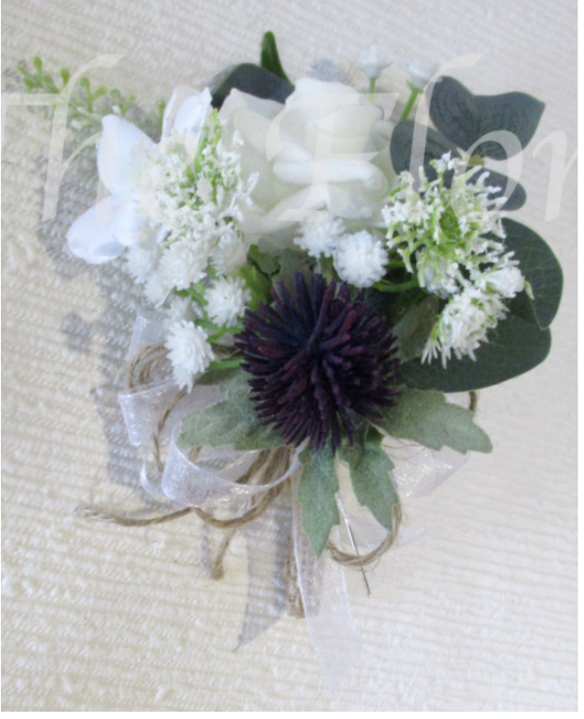 Dark Purple Thistle Corsage, Scottish Inspired Mother of the bride corsage 